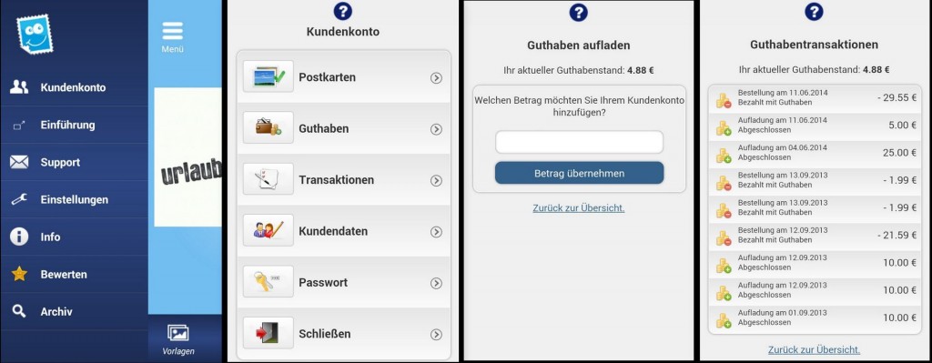 Menü und Guthaben Übersicht - Urlaubsgruss - SmartTechNews