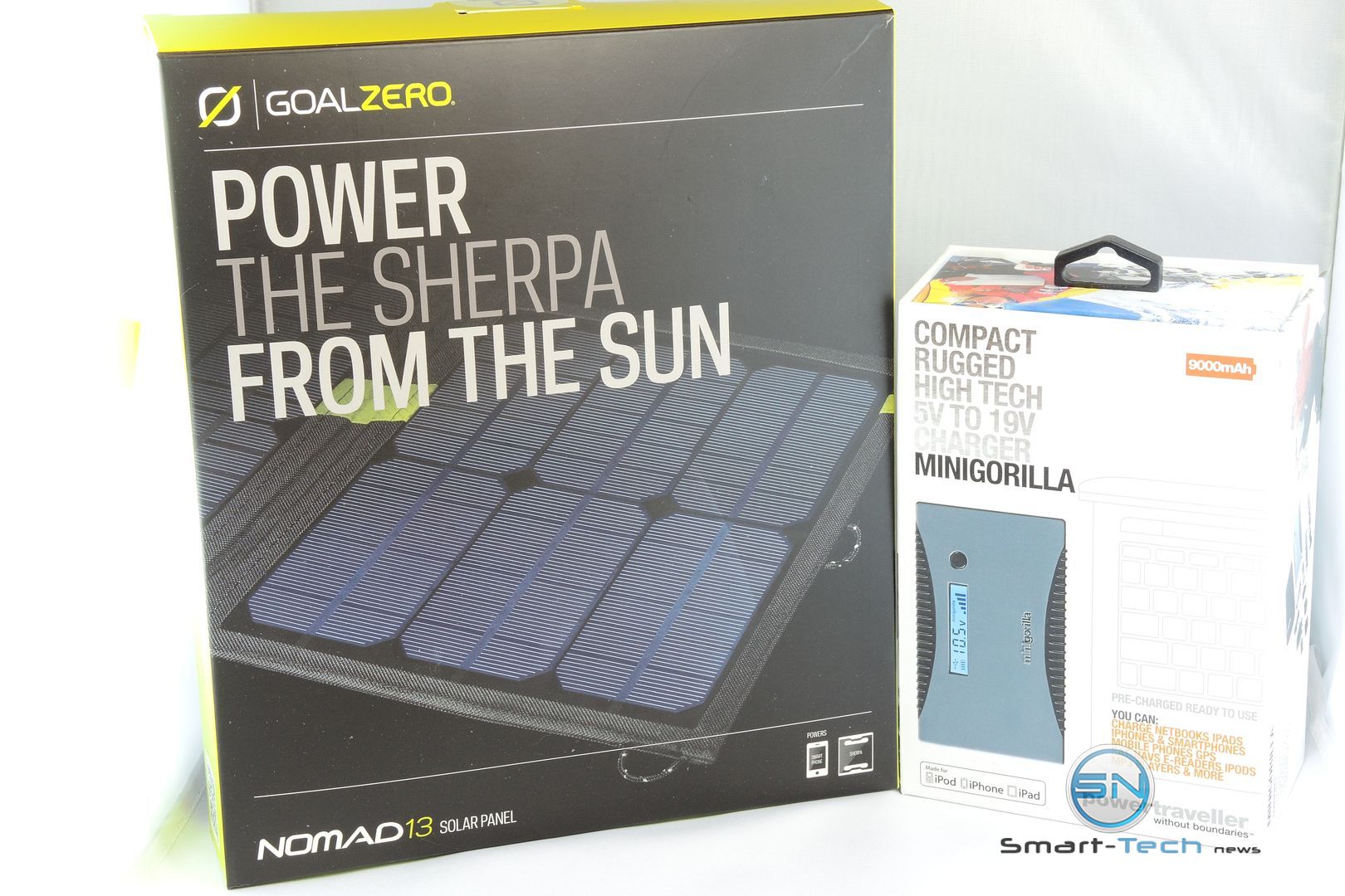 Solarbag Goalzero Nomad 13 Solarpanel Powertraveller 9000mAh Minigorilla Powerbank