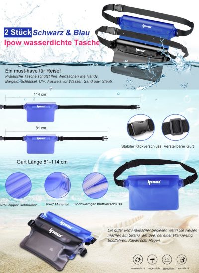 ipow wasserdichter Beutel Tasche Smartphone eReader Logbuch iPad